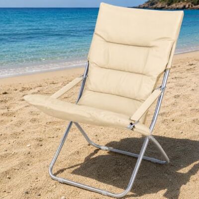 BAKAJI Klappbarer Strandstuhl, tragbar, zusammenklappbar, Gestell aus Aluminiumrohr, Bezug aus Oxford-Gewebe, für Strand, Meer, Camping, Beige BAKAJI Klappbarer Strandstuhl, tragbar, zusammenklappbar, Gestell aus Aluminiumrohr, Bezug aus Oxford-Gewebe, für Strand, Meer, Camping, Beige