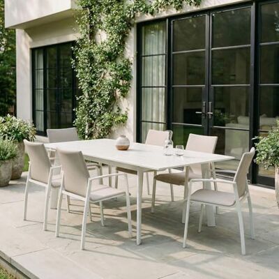 IDIMEX Gartenmöbel Set Verano, weiß/beige mit 6 Stühlen und ausziehbarem Gartentisch, Aluminium und wetterfeste Textilene, stapelbar, strapazierfähig, Outdoor-Möbel, Balkonmöbel, Terrassenmöbel IDIMEX Gartenmöbel Set Verano, weiß/beige mit 6 Stühlen und ausziehbarem Gartentisch, Aluminium und wetterfeste Textilene, stapelbar, strapazierfähig, Outdoor-Möbel, Balkonmöbel, Terrassenmöbel