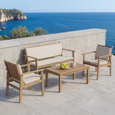 Mendler Garten-Garnitur HWC-O19 Holz Akazie Kissen beige Lounge-Set, Sitzgruppe, Bank, Sessel, Tisch, FSC®, Stoff/Textil, (180g/m²) Mendler Garten-Garnitur HWC-O19 Holz Akazie Kissen beige Lounge-Set, Sitzgruppe, Bank, Sessel, Tisch, FSC®, Stoff/Textil, (180g/m²)