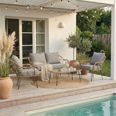 IDIMEX Gartenmöbel Cairo: 2 Sessel, 1 Zweisitzer, 1 Beistelltisch braun/grau, Loungemöbel Balkon, Rattan-Gartenmöbel, Loungeset IDIMEX Gartenmöbel Cairo: 2 Sessel, 1 Zweisitzer, 1 Beistelltisch braun/grau, Loungemöbel Balkon, Rattan-Gartenmöbel, Loungeset