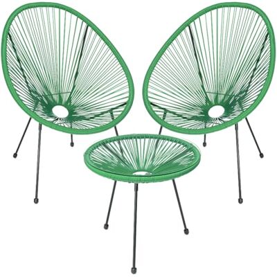 Shally Dogan Freddy Gartenmöbel-Set aus Polyrattan, 2 Plätze mit Tisch, 2 Eiersesseln, 1 Gartentisch, Wohnzimmer, Terrasse, Restaurant, Bistro, Bar (Minzgrün) Shally Dogan Freddy Gartenmöbel-Set aus Polyrattan, 2 Plätze mit Tisch, 2 Eiersesseln, 1 Gartentisch, Wohnzimmer, Terrasse, Restaurant, Bistro, Bar (Minzgrün)