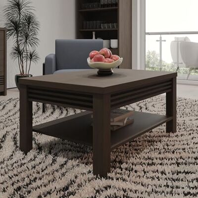 Forte EUFEMIUS Couchtisch 90, moderner Couchtisch mit dekorativer Fräsung, Holzwerkstoff, Dunkelbraun Schwarz Eiche Holzdekor, 90 cm breit x 46,5 cm hoch x 60 cm tief Forte EUFEMIUS Couchtisch 90, moderner Couchtisch mit dekorativer Fräsung, Holzwerkstoff, Dunkelbraun Schwarz Eiche Holzdekor, 90 cm breit x 46,5 cm hoch x 60 cm tief
