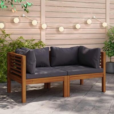 HBFDSFG Modulares Sofa-Set aus massivem Akazienholz mit 2 Eckteilen und dunkelgrauen Kissen, Outdoor-Lounge-Set für den ganzjährigen Einsatz im Freien HBFDSFG Modulares Sofa-Set aus massivem Akazienholz mit 2 Eckteilen und dunkelgrauen Kissen, Outdoor-Lounge-Set für den ganzjährigen Einsatz im Freien