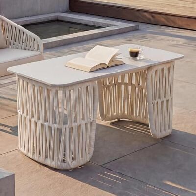 Mendler Loungetisch HWC-P90 43x90x45cm Creme, Platte Creme Gartentisch, Balkontisch, Outdoor, Seilgeflecht, Rope, Sinterstein Mendler Loungetisch HWC-P90 43x90x45cm Creme, Platte Creme Gartentisch, Balkontisch, Outdoor, Seilgeflecht, Rope, Sinterstein