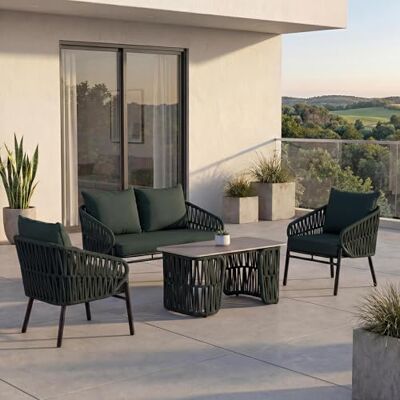 Mendler Gartengarnitur HWC-P90 Stoff/Textil grün Lounge-Set, Gartenlounge, Sofa, Sessel, Tisch, Seilgeflecht, Rope, (180g/m²) Mendler Gartengarnitur HWC-P90 Stoff/Textil grün Lounge-Set, Gartenlounge, Sofa, Sessel, Tisch, Seilgeflecht, Rope, (180g/m²)