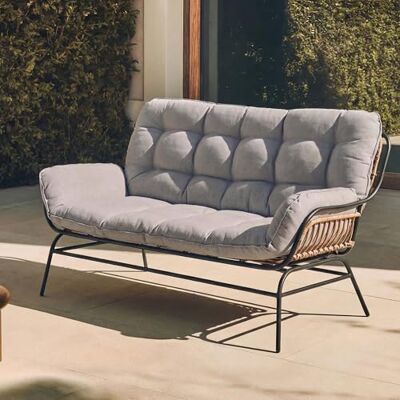 Mendler 2er-Sofa HWC-P75 Stoff dunkelgrau, Polster hellgrau Gartensofa, Gartenbank, Couch, 2-Sitzer, 220g/m², Poly-Rattan, Metall Mendler 2er-Sofa HWC-P75 Stoff dunkelgrau, Polster hellgrau Gartensofa, Gartenbank, Couch, 2-Sitzer, 220g/m², Poly-Rattan, Metall