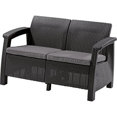 Keter Allibert by Corfu Gartensofa Lounge aus Kunststoff, inkl. Outdoor Kissen, für Garten und Balkon, grau, 128 x 70 x 79cm Keter Allibert by Corfu Gartensofa Lounge aus Kunststoff, inkl. Outdoor Kissen, für Garten und Balkon, grau, 128 x 70 x 79cm