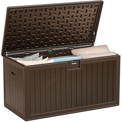YITAHOME Gartenbox Außen 567.8 Liter, Wetterfeste Aufbewahrungsbox mit Abschließbarem Deckel, Robuste Outdoor-Sitzbank für Terrasse, Gartenmöbel, Kissen, Poolzubehör & Werkzeug, Braun YITAHOME Gartenbox Außen 567.8 Liter, Wetterfeste Aufbewahrungsbox mit Abschließbarem Deckel, Robuste Outdoor-Sitzbank für Terrasse, Gartenmöbel, Kissen, Poolzubehör & Werkzeug, Braun