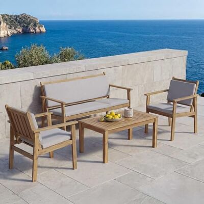 Mendler Garten-Garnitur HWC-O19 Holz Akazie Kissen grau Lounge-Set, Sitzgruppe, Bank, Sessel, Tisch, FSC®, Stoff/Textil, (180g/m²) Mendler Garten-Garnitur HWC-O19 Holz Akazie Kissen grau Lounge-Set, Sitzgruppe, Bank, Sessel, Tisch, FSC®, Stoff/Textil, (180g/m²)