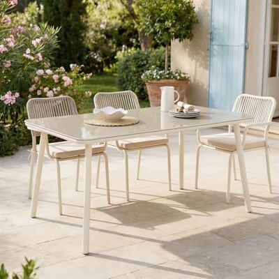 IDIMEX Gartentisch Volonte 160x90 cm, beige Outdoor Tisch mit Glasplatte für Terrasse & Balkon, Aluminiumgestell mit Rope Detail, modern & pflegeleicht, Platz für 6 Personen, robust & stabil IDIMEX Gartentisch Volonte 160x90 cm, beige Outdoor Tisch mit Glasplatte für Terrasse & Balkon, Aluminiumgestell mit Rope Detail, modern & pflegeleicht, Platz für 6 Personen, robust & stabil