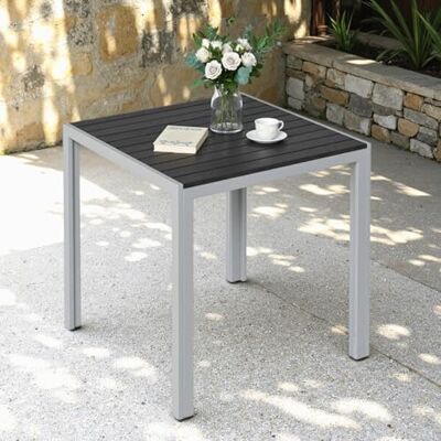 Clevich Gartentisch Wetterfeste, 75x75cm, Outdoor-Esstisch, WPC-Balkontisch, Aluminiumrahmen, Wetterfeste Gartenmöbel, quadratischer Terrassentisch, Silber Grau Clevich Gartentisch Wetterfeste, 75x75cm, Outdoor-Esstisch, WPC-Balkontisch, Aluminiumrahmen, Wetterfeste Gartenmöbel, quadratischer Terrassentisch, Silber Grau