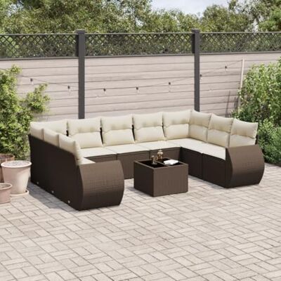 HBFDSFG 10-TLG. modulares Sofa Set Outdoor mit Kissen, Braun Polyrattan Garnitur, Poly Rattan Gartensofa mit Glastisch und abnehmbaren Bezügen HBFDSFG 10-TLG. modulares Sofa Set Outdoor mit Kissen, Braun Polyrattan Garnitur, Poly Rattan Gartensofa mit Glastisch und abnehmbaren Bezügen
