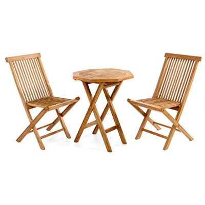 Divero 3tlg. Balkonset Adria – 2 x Klappstuhl + Tisch aus Teakholz robust und wetterfest Divero 3tlg. Balkonset Adria – 2 x Klappstuhl + Tisch aus Teakholz robust und wetterfest