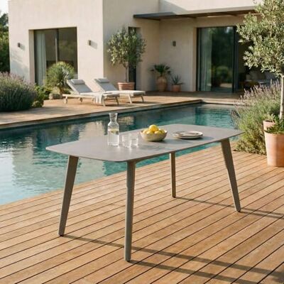 IDIMEX Gartentisch Meza mit Steinplatte 180x90 cm, Champagner – robuster Terrassentisch aus Sinterstein und Aluminium für Garten Balkon und Terrasse, wetterfest und pflegeleicht IDIMEX Gartentisch Meza mit Steinplatte 180x90 cm, Champagner – robuster Terrassentisch aus Sinterstein und Aluminium für Garten Balkon und Terrasse, wetterfest und pflegeleicht