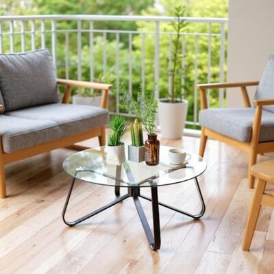 FurnitureR Garten-Esstische, rundes minimalistisches Design mit Tischplatte aus Hartglas von 80 cm, Couchtisch aus Metall für Garten/Balkon/Terrasse/Bistro/Terrasse, 80 x 80 x 40 cm FurnitureR Garten-Esstische, rundes minimalistisches Design mit Tischplatte aus Hartglas von 80 cm, Couchtisch aus Metall für Garten/Balkon/Terrasse/Bistro/Terrasse, 80 x 80 x 40 cm