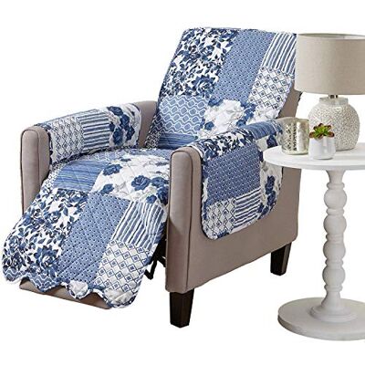 Great Bay Home Patchwork-Möbelschutz mit gewelltem Druck, schmutzabweisend, Bezug für Liegestuhl, Marineblau Great Bay Home Patchwork-Möbelschutz mit gewelltem Druck, schmutzabweisend, Bezug für Liegestuhl, Marineblau