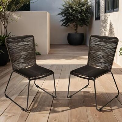 SAM Loreno 2er Set Outdoor Seilstuhl ISRA, Schwarz, stapelbare Gartenstühle Seilbespannung aus Polyester, schwarzes Eisen-Gestell, Modernes Rope Chair Design für Garten, Balkon & Terrasse SAM Loreno 2er Set Outdoor Seilstuhl ISRA, Schwarz, stapelbare Gartenstühle Seilbespannung aus Polyester, schwarzes Eisen-Gestell, Modernes Rope Chair Design für Garten, Balkon & Terrasse