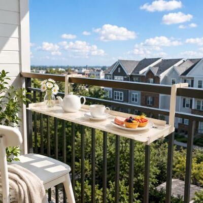 JSWHYBD Balkontisch Hängend Verstellbar, Geländertisch für Balkon & Terrasse Platzsparende Balkon Ablage für Pflanzen, Bar, Lesen, Laptop und kleine Außenbereiche(Beige,60*25cm) JSWHYBD Balkontisch Hängend Verstellbar, Geländertisch für Balkon & Terrasse Platzsparende Balkon Ablage für Pflanzen, Bar, Lesen, Laptop und kleine Außenbereiche(Beige,60*25cm)
