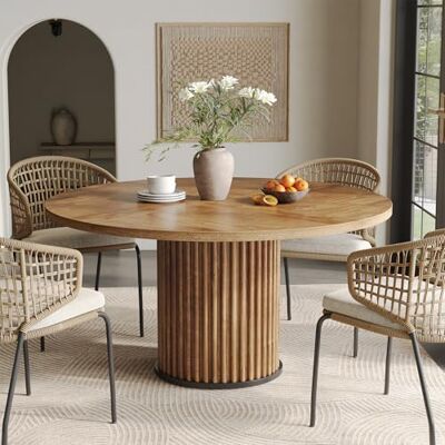 LITTLE TREE 120 cm runder Esstisch für 4–6 Personen, großer brauner Esstische, Landhaus-Esstisch mit massivem gerilltem Säulenfuß, runder Holzküchentisch für Esszimmer und Wohnzimmer LITTLE TREE 120 cm runder Esstisch für 4–6 Personen, großer brauner Esstische, Landhaus-Esstisch mit massivem gerilltem Säulenfuß, runder Holzküchentisch für Esszimmer und Wohnzimmer
