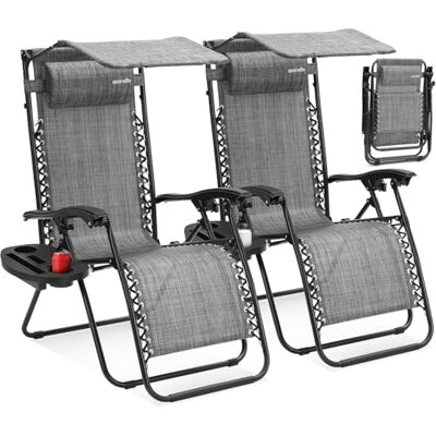 SereneLife Liegestuhl Klappbar 2er Set, Gartenliege Wetterfest für Balkon, Strand, Terrasse & Garten, Campingstuhl mit Sonnendach, Beistelltisch & Getränkehalter, Relaxliege mit Stahlrahmen, Schwarz SereneLife Liegestuhl Klappbar 2er Set, Gartenliege Wetterfest für Balkon, Strand, Terrasse & Garten, Campingstuhl mit Sonnendach, Beistelltisch & Getränkehalter, Relaxliege mit Stahlrahmen, Schwarz