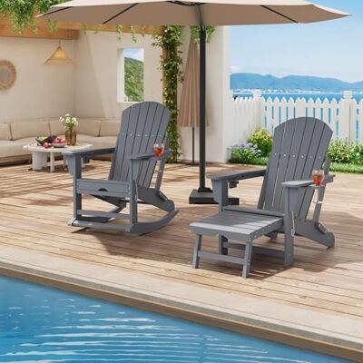 GarveeHome 2-in-1 Faltbarer Schaukelstuhl Aus HDPE, Adirondack-Liegestuhl Mit Getränkehalter, Breiten Armlehnen Und Fußstütze, Wetterfester Gartenstuhl, Für Terrasse Und Pool, 73,9 x 84 x 104,6 cm (1 Stück) GarveeHome 2-in-1 Faltbarer Schaukelstuhl Aus HDPE, Adirondack-Liegestuhl Mit Getränkehalter, Breiten Armlehnen Und Fußstütze, Wetterfester Gartenstuhl, Für Terrasse Und Pool, 73,9 x 84 x 104,6 cm (1 Stück)