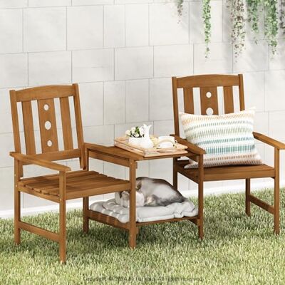 Furinno DALAM Outdoor-Essgruppe, Bistro-Set mit angebautem Couchtisch und Schirmloch, für Terrasse, Garten, Veranda, Natur Furinno DALAM Outdoor-Essgruppe, Bistro-Set mit angebautem Couchtisch und Schirmloch, für Terrasse, Garten, Veranda, Natur