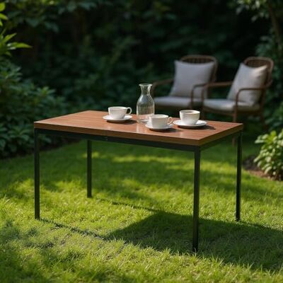 FurnitureR Garten-Esstische in Braun, Schlichter und eleganter Stil für 4 bis 6 Personen, Dicke Holzplatte mit Metallstruktur, für Terrasse, Terrasse, Garten, 150 x 75 x 75 cm FurnitureR Garten-Esstische in Braun, Schlichter und eleganter Stil für 4 bis 6 Personen, Dicke Holzplatte mit Metallstruktur, für Terrasse, Terrasse, Garten, 150 x 75 x 75 cm