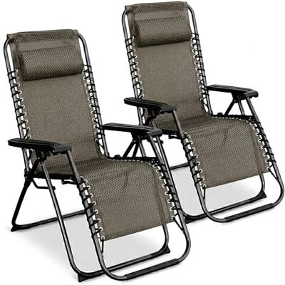 Spetebo Relaxsessel mit Kopfkissen aus Textil Gewebe 2er Set 178 x 51 cm grau-braun Gartenstuhl mit Verstellbarer Rückenlehne und Fußteil Sonnenliege Hochlehner Gartenliege Liegestuhl klappbar Spetebo Relaxsessel mit Kopfkissen aus Textil Gewebe 2er Set 178 x 51 cm grau-braun Gartenstuhl mit Verstellbarer Rückenlehne und Fußteil Sonnenliege Hochlehner Gartenliege Liegestuhl klappbar