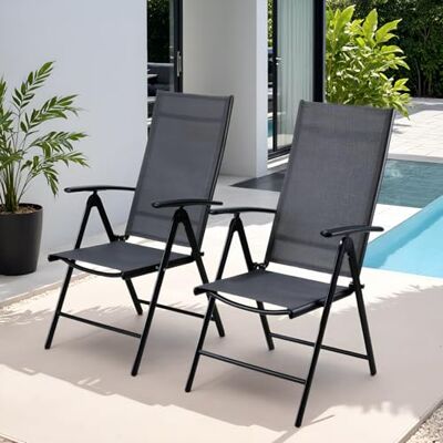Clevich Gartenstühle Alu 2er Set, Gartenstuhl Hochlehner Klappbar mit 7-Fach Verstellbar Rückenlehne, Balkonstühle bis 120kg, Leicht Campingstühle, Ergonomisch Atmungsaktiv und komfortabel, Dunkelgrau Clevich Gartenstühle Alu 2er Set, Gartenstuhl Hochlehner Klappbar mit 7-Fach Verstellbar Rückenlehne, Balkonstühle bis 120kg, Leicht Campingstühle, Ergonomisch Atmungsaktiv und komfortabel, Dunkelgrau