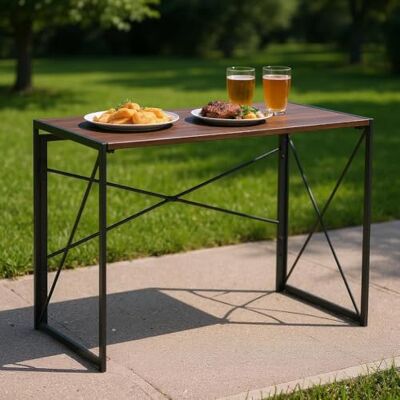 FurnitureR Garten-Esstische, Tisch für den Innen- und Außenbereich, Rahmen aus MDF und Metall, Keine Montage erforderlich, tragbar, Camping, für Picknick, BBQ, Garten, 100 x 50 x 75 cm, Nussbaum FurnitureR Garten-Esstische, Tisch für den Innen- und Außenbereich, Rahmen aus MDF und Metall, Keine Montage erforderlich, tragbar, Camping, für Picknick, BBQ, Garten, 100 x 50 x 75 cm, Nussbaum