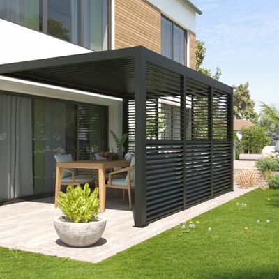 empasa Bewegliche Lamellenseitenwand für Pergola Zeus aus Aluminium Sichtschutz Paneel Windschutz Sonnenschutz, Terrasse, Farbe:anthrazit, Größe:90 x 218 cm empasa Bewegliche Lamellenseitenwand für Pergola Zeus aus Aluminium Sichtschutz Paneel Windschutz Sonnenschutz, Terrasse, Farbe:anthrazit, Größe:90 x 218 cm