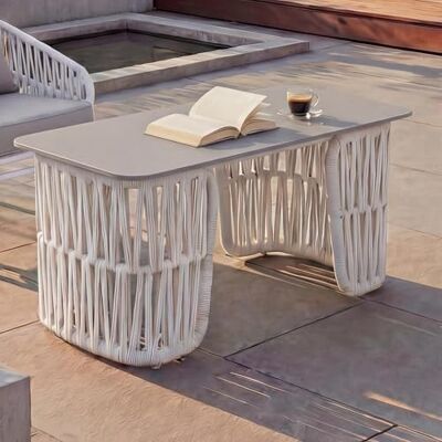 Mendler Loungetisch HWC-P90 43x90x45cm hellgrau, Platte grau Gartentisch, Balkontisch, Outdoor, Seilgeflecht, Rope, Sinterstein Mendler Loungetisch HWC-P90 43x90x45cm hellgrau, Platte grau Gartentisch, Balkontisch, Outdoor, Seilgeflecht, Rope, Sinterstein