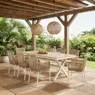 IDIMEX Gartenmöbel-Set AFUERA Tisch mit 8 Stühlen, Weiß/Champagner Outdoor Essgruppe für bis zu 8 Personen, wetterfest und pflegeleicht, wasserabweisende Sitzkissen, ideal für Terrasse, Balkon und Garten IDIMEX Gartenmöbel-Set AFUERA Tisch mit 8 Stühlen, Weiß/Champagner Outdoor Essgruppe für bis zu 8 Personen, wetterfest und pflegeleicht, wasserabweisende Sitzkissen, ideal für Terrasse, Balkon und Garten