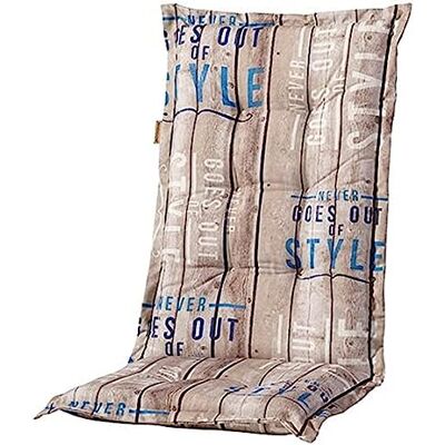 Madison 8 cm Luxus Hochlehner Auflage C 306" Taupe blau gestreift mit Schriftzug Madison 8 cm Luxus Hochlehner Auflage C 306" Taupe blau gestreift mit Schriftzug