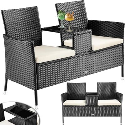 BAKAJI Gartenbank aus Polyrattan mit integriertem Tisch und Kissen, 2-Sitzer Bank für den Außenbereich, UV-beständig und wetterfest, Sofabank, Glasplatte, 123 x 54 x 82,5 cm (schwarz) BAKAJI Gartenbank aus Polyrattan mit integriertem Tisch und Kissen, 2-Sitzer Bank für den Außenbereich, UV-beständig und wetterfest, Sofabank, Glasplatte, 123 x 54 x 82,5 cm (schwarz)