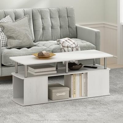 Furinno Jaya Couchtisch im funktionalen Design, Weißeiche, Edelstahlrohre Furinno Jaya Couchtisch im funktionalen Design, Weißeiche, Edelstahlrohre