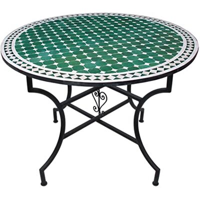Saharashop Handmade Mosaiktisch Fliesentisch Rund Ø 100 cm Grün Gartentisch Esstisch Balkontisch Terrassentisch Mediterraner Orientalischer Saharashop Handmade Mosaiktisch Fliesentisch Rund Ø 100 cm Grün Gartentisch Esstisch Balkontisch Terrassentisch Mediterraner Orientalischer