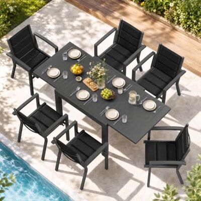JUMMICO Gartenmöbel Set Aluminium Balkonmöbel Set Terrassenmöbel Gartentisch Ausziehbar 6 Stühle mit 1 Tisch, Gartenstühle Stapelbar und Leicht JUMMICO Gartenmöbel Set Aluminium Balkonmöbel Set Terrassenmöbel Gartentisch Ausziehbar 6 Stühle mit 1 Tisch, Gartenstühle Stapelbar und Leicht