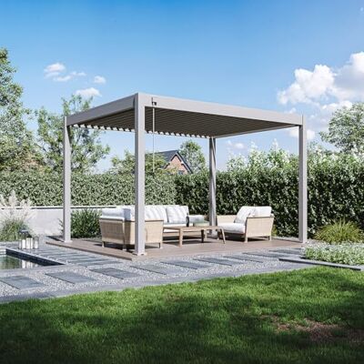 Weide SONNENSCHUTZ Weide Classic Aluminium Pergola 3x4 m Sand freistehend Witterungsbeständiger Pavillon mit verstellbarem Lamellendach, Handkurbel & Wasserablauf für Garten & Terrasse in Sand. Weide SONNENSCHUTZ Weide Classic Aluminium Pergola 3x4 m Sand freistehend Witterungsbeständiger Pavillon mit verstellbarem Lamellendach, Handkurbel & Wasserablauf für Garten & Terrasse in Sand.