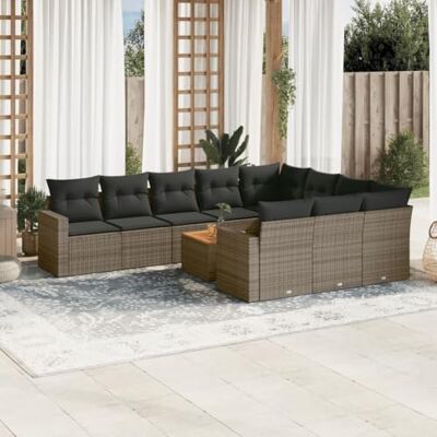 HBFDSFG 11-TLG. Garten-Sofagarnitur grau Poly Rattan mit Kissen, modulares Sofa Set aus PE-Rattan mit Akazienholz-Tischplatte, abnehmbaren und waschbaren Bezügen für bequemes Sitzerlebnis HBFDSFG 11-TLG. Garten-Sofagarnitur grau Poly Rattan mit Kissen, modulares Sofa Set aus PE-Rattan mit Akazienholz-Tischplatte, abnehmbaren und waschbaren Bezügen für bequemes Sitzerlebnis
