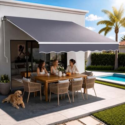 VEVOR Gelenkarmmarkise 3,5x3 m, Einziehbare Markise mit Handkurbel, Terrassenmarkise UPF 80+ Sonnenschutz, Sonnenmarkise, Balkonmarkise für Terrasse, Balkon, Garten & Fenster, Grau VEVOR Gelenkarmmarkise 3,5x3 m, Einziehbare Markise mit Handkurbel, Terrassenmarkise UPF 80+ Sonnenschutz, Sonnenmarkise, Balkonmarkise für Terrasse, Balkon, Garten & Fenster, Grau