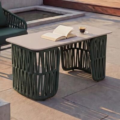 Mendler Loungetisch HWC-P90 43x90x45cm grün, Platte Creme Gartentisch, Balkontisch, Outdoor, Seilgeflecht, Rope, Sinterstein Mendler Loungetisch HWC-P90 43x90x45cm grün, Platte Creme Gartentisch, Balkontisch, Outdoor, Seilgeflecht, Rope, Sinterstein