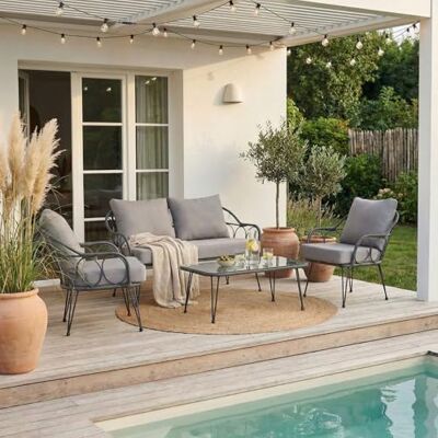 IDIMEX Gartenmöbel Cairo: 2 Sessel, 1 Zweisitzer, 1 Beistelltisch schwarz/grau, Loungemöbel Balkon, Rattan-Gartenmöbel, Loungeset im Freien IDIMEX Gartenmöbel Cairo: 2 Sessel, 1 Zweisitzer, 1 Beistelltisch schwarz/grau, Loungemöbel Balkon, Rattan-Gartenmöbel, Loungeset im Freien