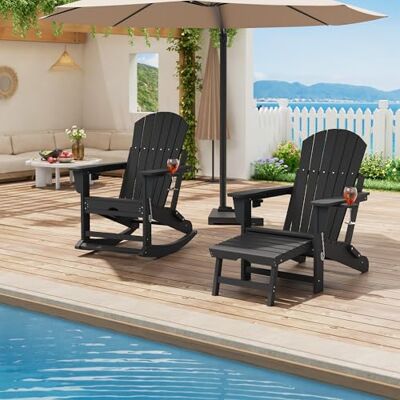 GarveeHome 2-in-1 Faltbarer Schaukelstuhl Aus HDPE, Adirondack-Liegestuhl Mit Getränkehalter, Breiten Armlehnen Und Fußstütze, Wetterfester Gartenstuhl, Für Terrasse Und Pool, 73,9 x 84 x 104,6 cm (1 Stück) GarveeHome 2-in-1 Faltbarer Schaukelstuhl Aus HDPE, Adirondack-Liegestuhl Mit Getränkehalter, Breiten Armlehnen Und Fußstütze, Wetterfester Gartenstuhl, Für Terrasse Und Pool, 73,9 x 84 x 104,6 cm (1 Stück)