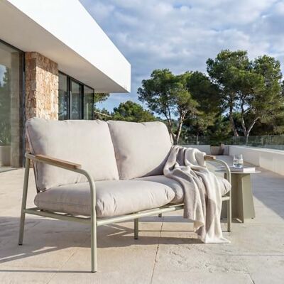 Mendler Aluminium-Gartenbank HWC-O11 125cm Stoff hellgrün Polster beige Outdoor, 2-Sitzer, Sitzbank, Sofa, Olefin, (205, g/m²) Mendler Aluminium-Gartenbank HWC-O11 125cm Stoff hellgrün Polster beige Outdoor, 2-Sitzer, Sitzbank, Sofa, Olefin, (205, g/m²)