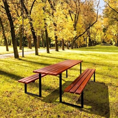 REKORD Massiver Picknicktisch Parktisch Atlas Sitzgruppe Holz Stahl 170x169x75cm Stabiler Gartentisch Bänke 6-8 Personen Wetterfest Robust für Park Terrasse Gastronomie Outdoor Tischset Mahagoni REKORD Massiver Picknicktisch Parktisch Atlas Sitzgruppe Holz Stahl 170x169x75cm Stabiler Gartentisch Bänke 6-8 Personen Wetterfest Robust für Park Terrasse Gastronomie Outdoor Tischset Mahagoni