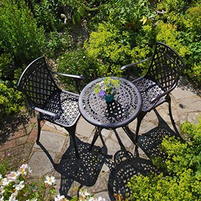 Lazy Susan , Ivy-Bistro-Tisch aus Aluguss mit 2 Stühlen Garten-Set Antik-Bronze Aluminium 3 Jahre Garantie (2 x Emma Stühlen) Lazy Susan , Ivy-Bistro-Tisch aus Aluguss mit 2 Stühlen Garten-Set Antik-Bronze Aluminium 3 Jahre Garantie (2 x Emma Stühlen)