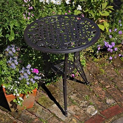 Lazy Susan Rose-Bistro-Tisch aus Aluguss mit 2 Stühlen Garten-Set Antik-Bronze Wetterfest 3 Jahre Garantie (Rose Stühle, Beige Kissen) Lazy Susan Rose-Bistro-Tisch aus Aluguss mit 2 Stühlen Garten-Set Antik-Bronze Wetterfest 3 Jahre Garantie (Rose Stühle, Beige Kissen)
