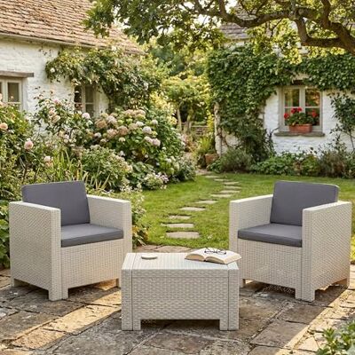 Dmora Loungeset für draußen Ganimede, Outdoor-Lounge mit Couchtisch, Terrassenset mit Kissen, Gartenkomposition mit Sofa und Sesseln, Made in Italy, Weiß Dmora Loungeset für draußen Ganimede, Outdoor-Lounge mit Couchtisch, Terrassenset mit Kissen, Gartenkomposition mit Sofa und Sesseln, Made in Italy, Weiß