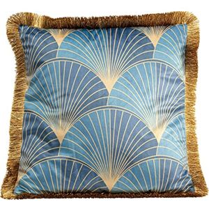 Kare Design Kissen Leaves Fringe, Blau/Gold, 45x45cm, Zierkissen, Dekokissen, Couchkissen mit Reißverschluss Kare Design Kissen Leaves Fringe, Blau/Gold, 45x45cm, Zierkissen, Dekokissen, Couchkissen mit Reißverschluss